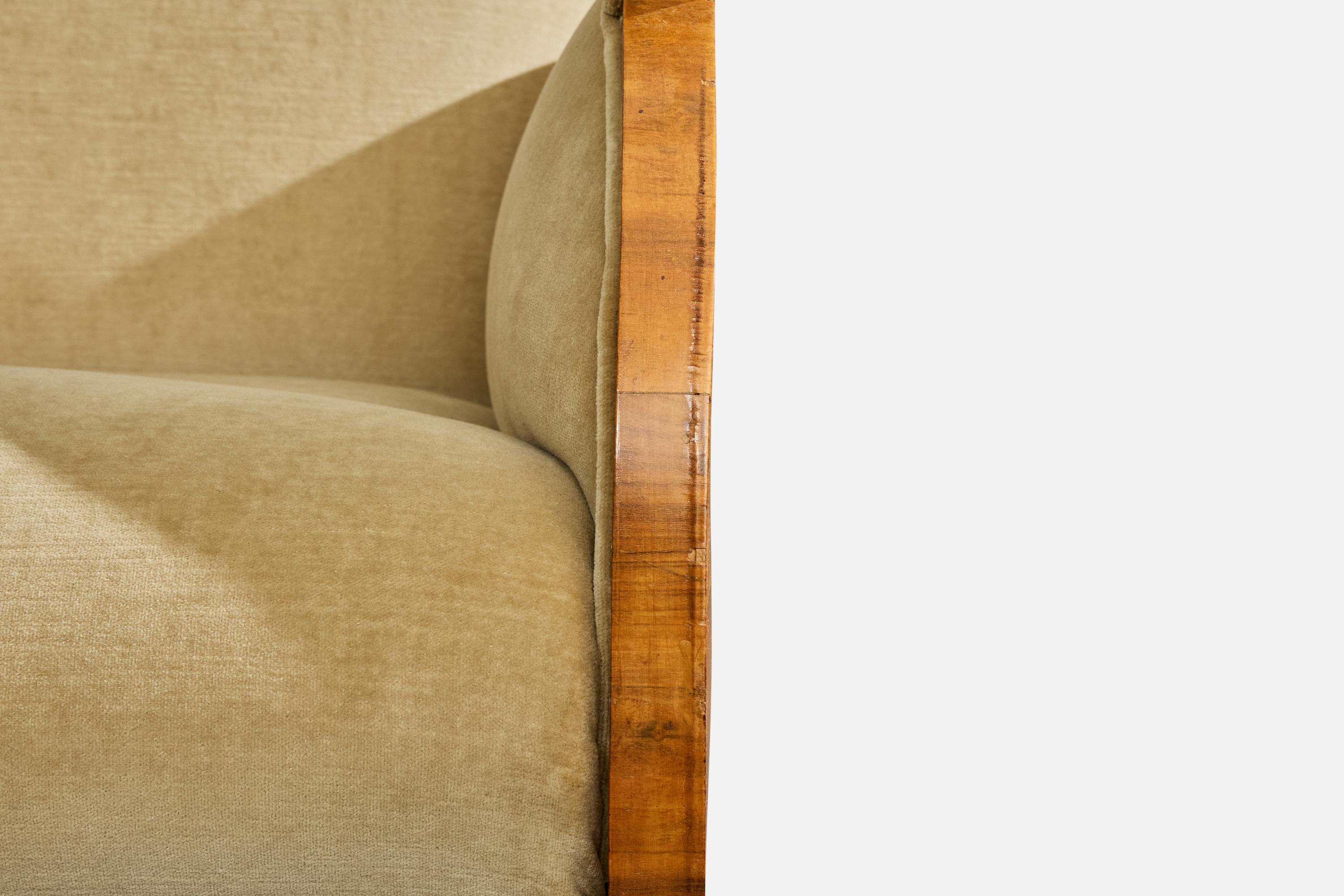 Italienischer Designer, Loungesessel, Nussbaum, Stoff, Italien, 1930er Jahre im Angebot 6