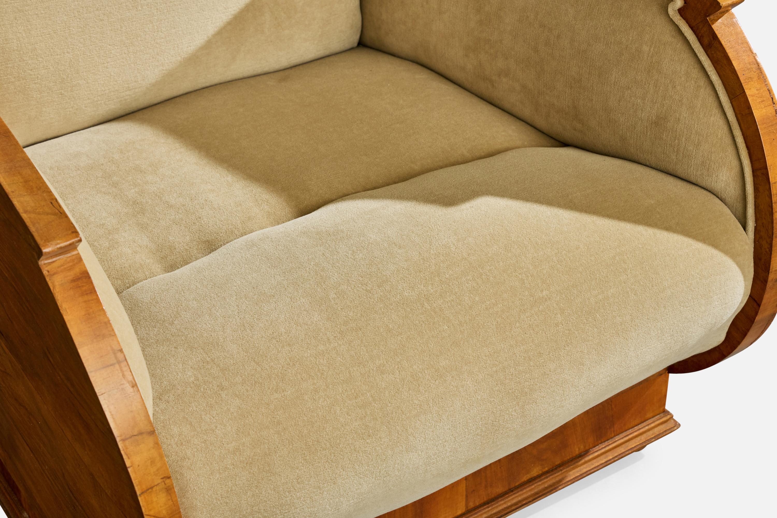 Italienischer Designer, Loungesessel, Nussbaum, Stoff, Italien, 1930er Jahre im Angebot 7