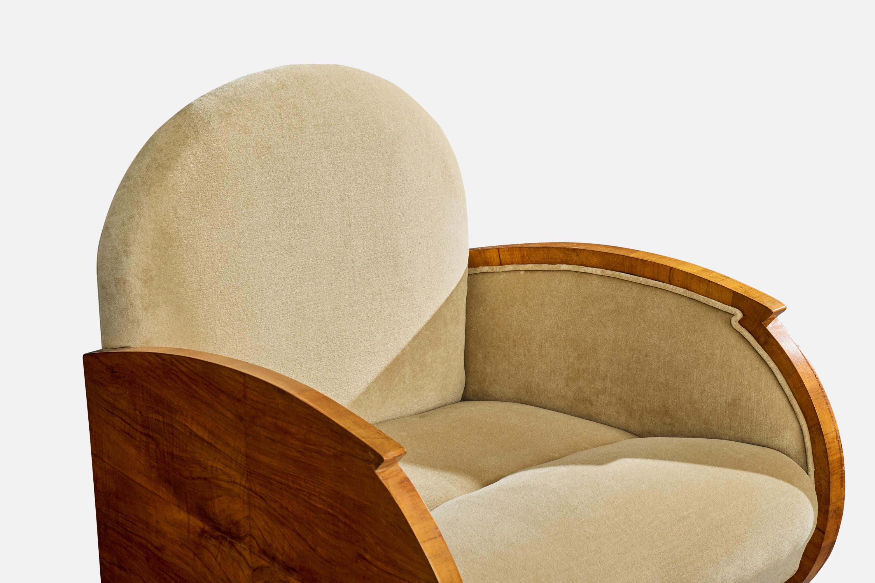 Italienischer Designer, Loungesessel, Nussbaum, Stoff, Italien, 1930er Jahre im Angebot 3