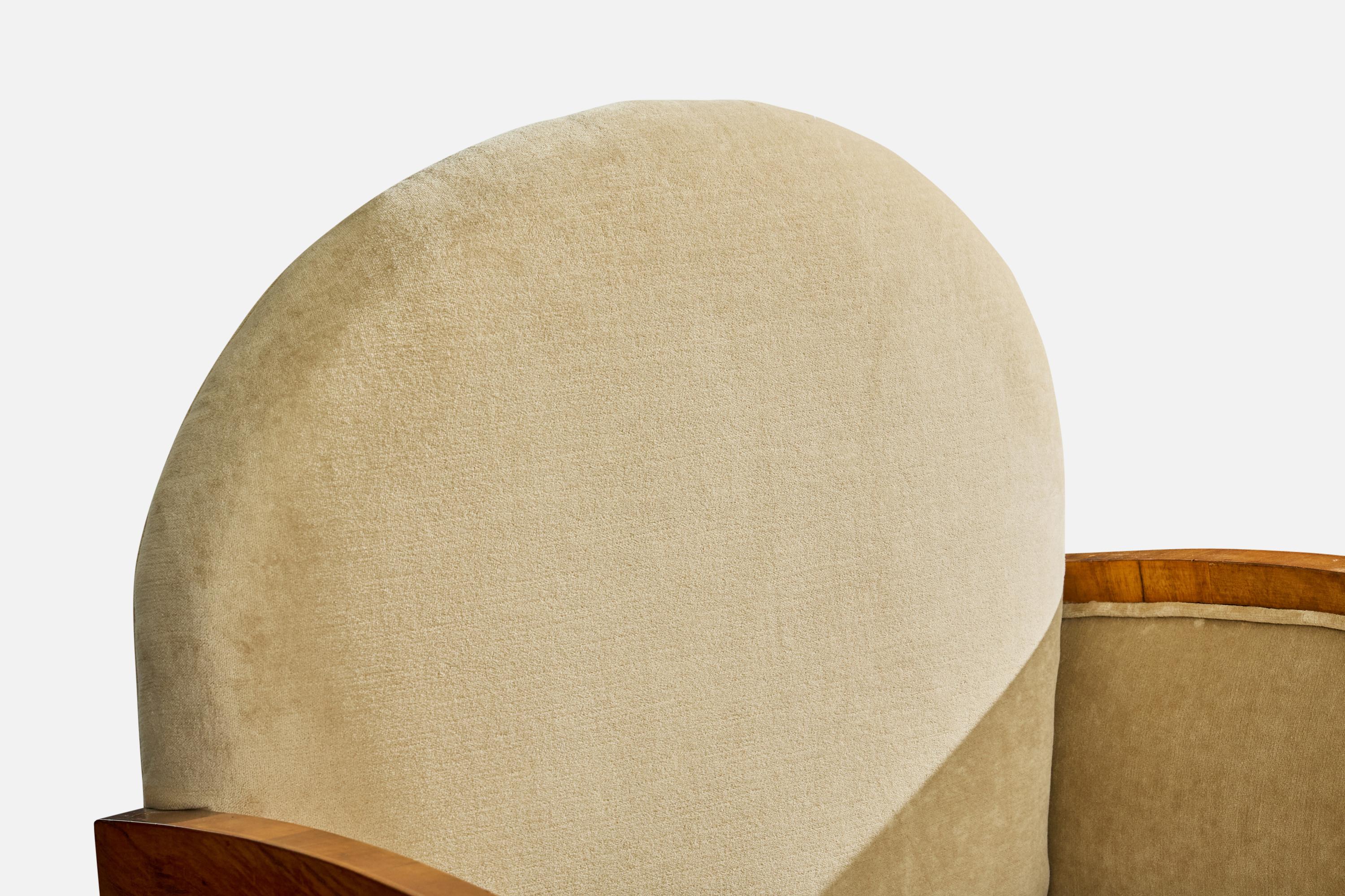 Italienischer Designer, Loungesessel, Nussbaum, Stoff, Italien, 1930er Jahre im Angebot 4