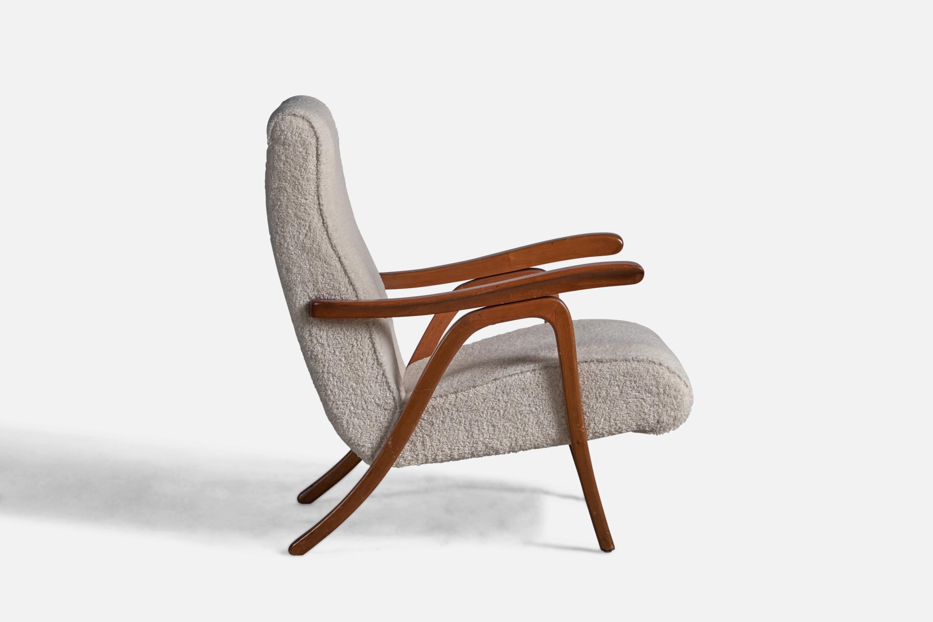 Mid-20th Century Italian Designer, Lounge Chairs, Walnut, Fabric, Italy, 1950s For Sale