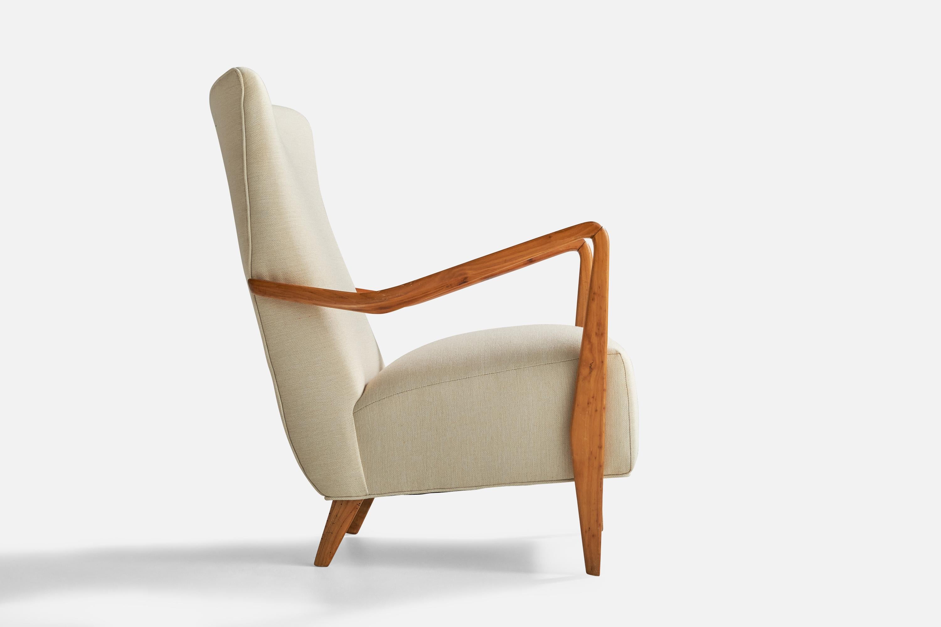 Italian Designer, Lounge Chairs, Walnut, Fabric, Italy, 1950s For Sale 1