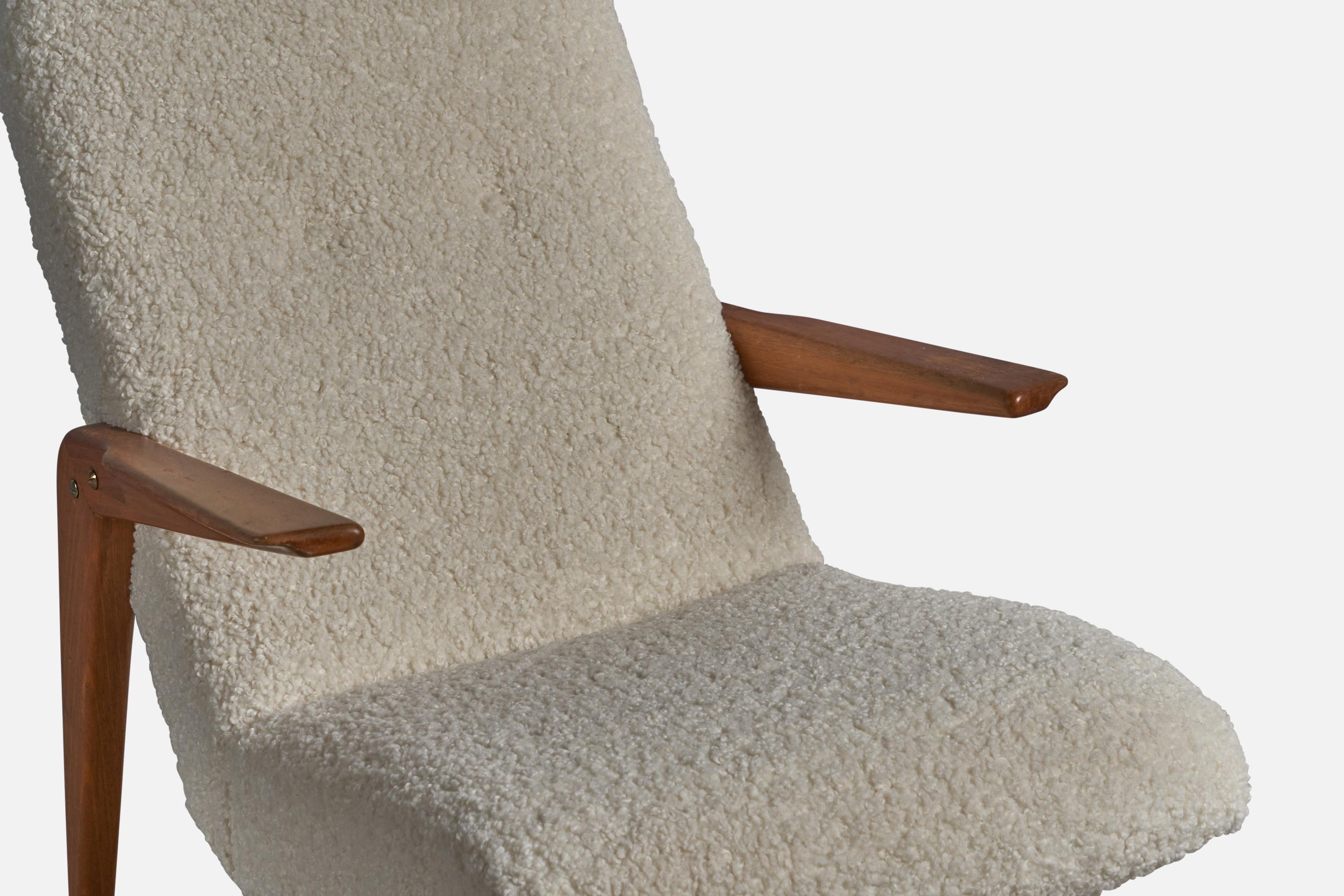 Mid-20th Century Italian Designer, Lounge Chairs, Walnut, Fabric, Italy, 1950s For Sale