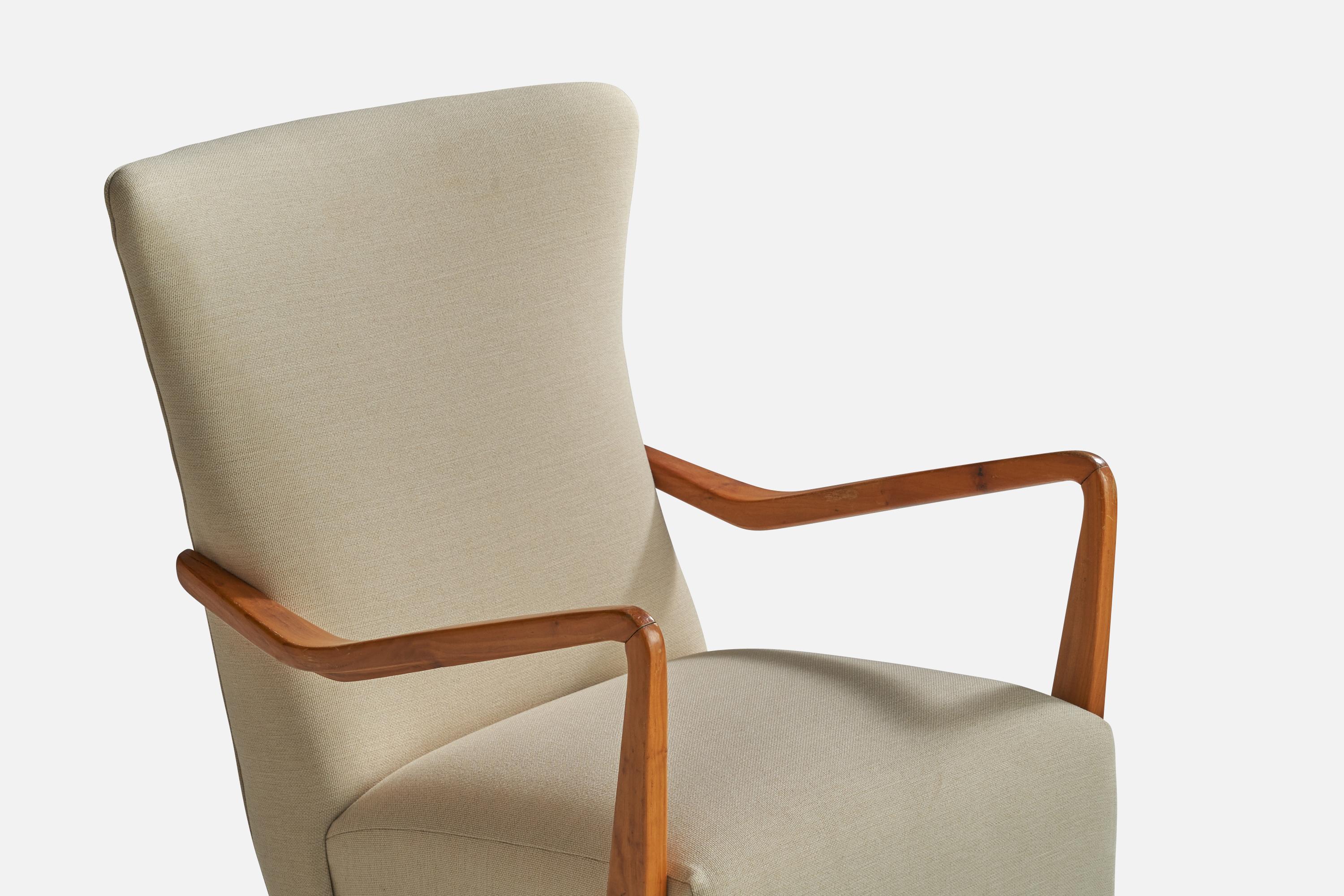 Italian Designer, Lounge Chairs, Walnut, Fabric, Italy, 1950s 2