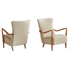 Italian Designer, Lounge Chairs, Walnut, Fabric, Italy, 1950s