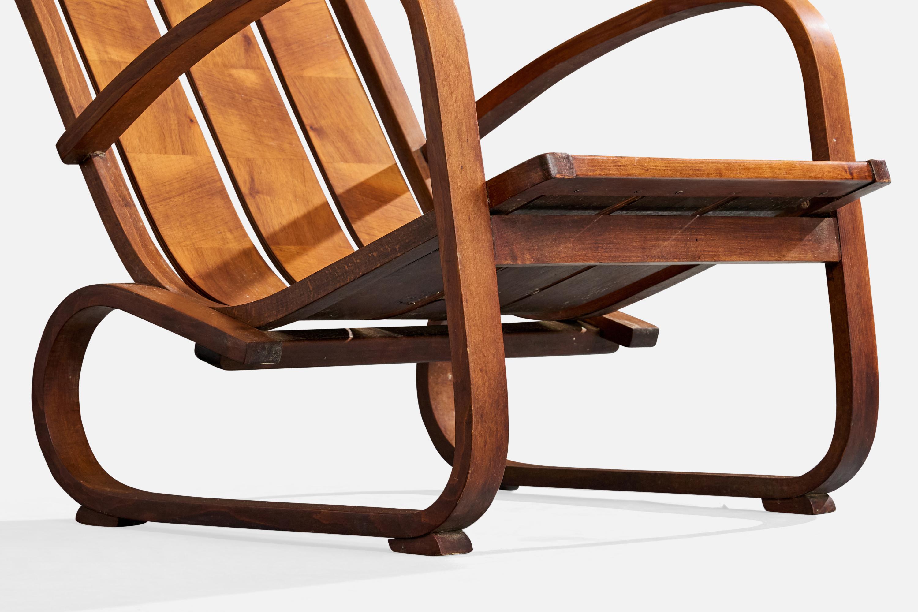 Italienischer Designer, Loungesessel, Nussbaum, Italien, 1930er Jahre im Angebot 6