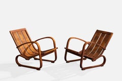 Italian Designer, Lounge Chairs, Walnut, Italy, 1930s