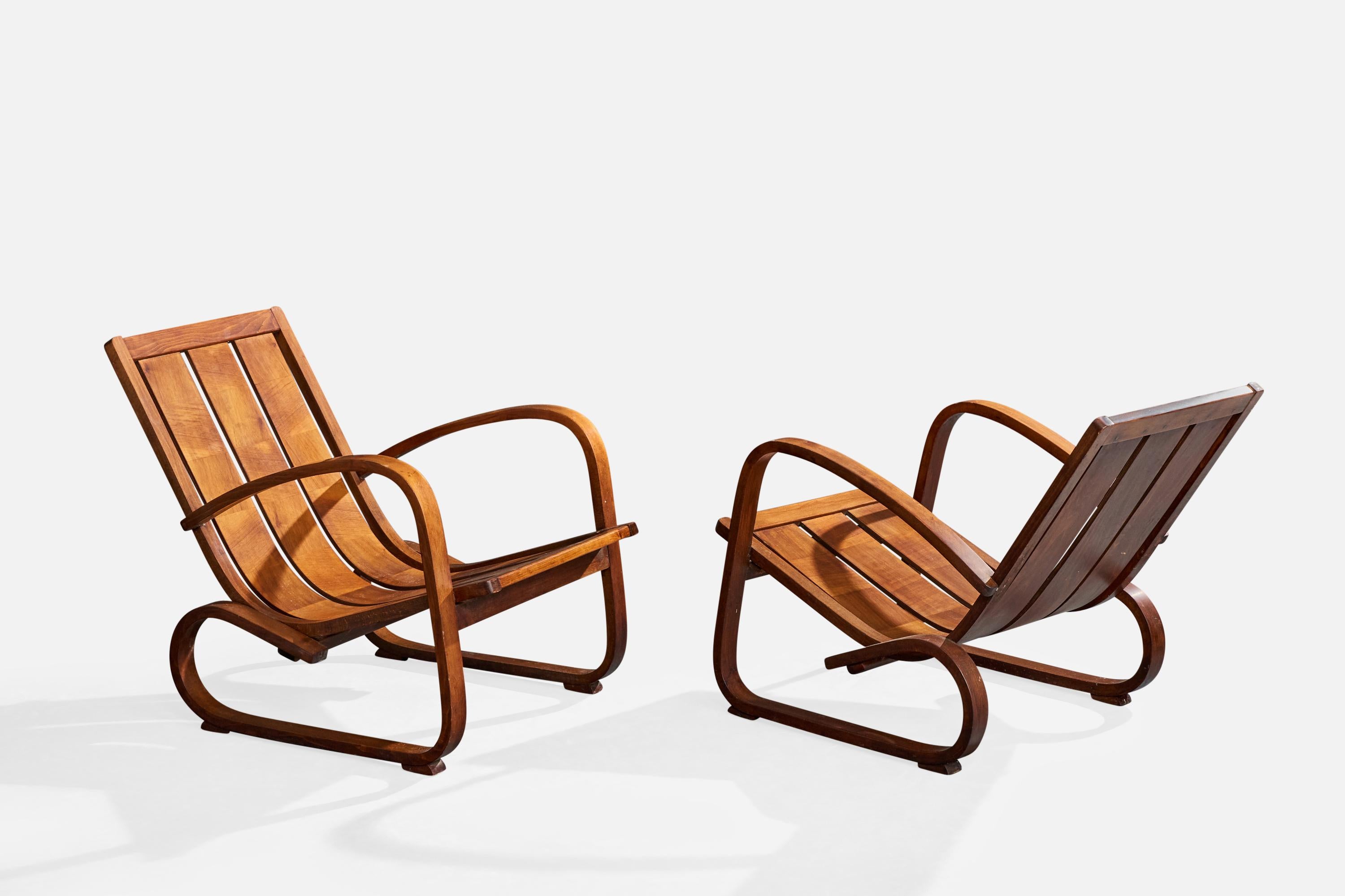 Italienischer Designer, Loungesessel, Nussbaum, Italien, 1930er Jahre (Moderne der Mitte des Jahrhunderts) im Angebot