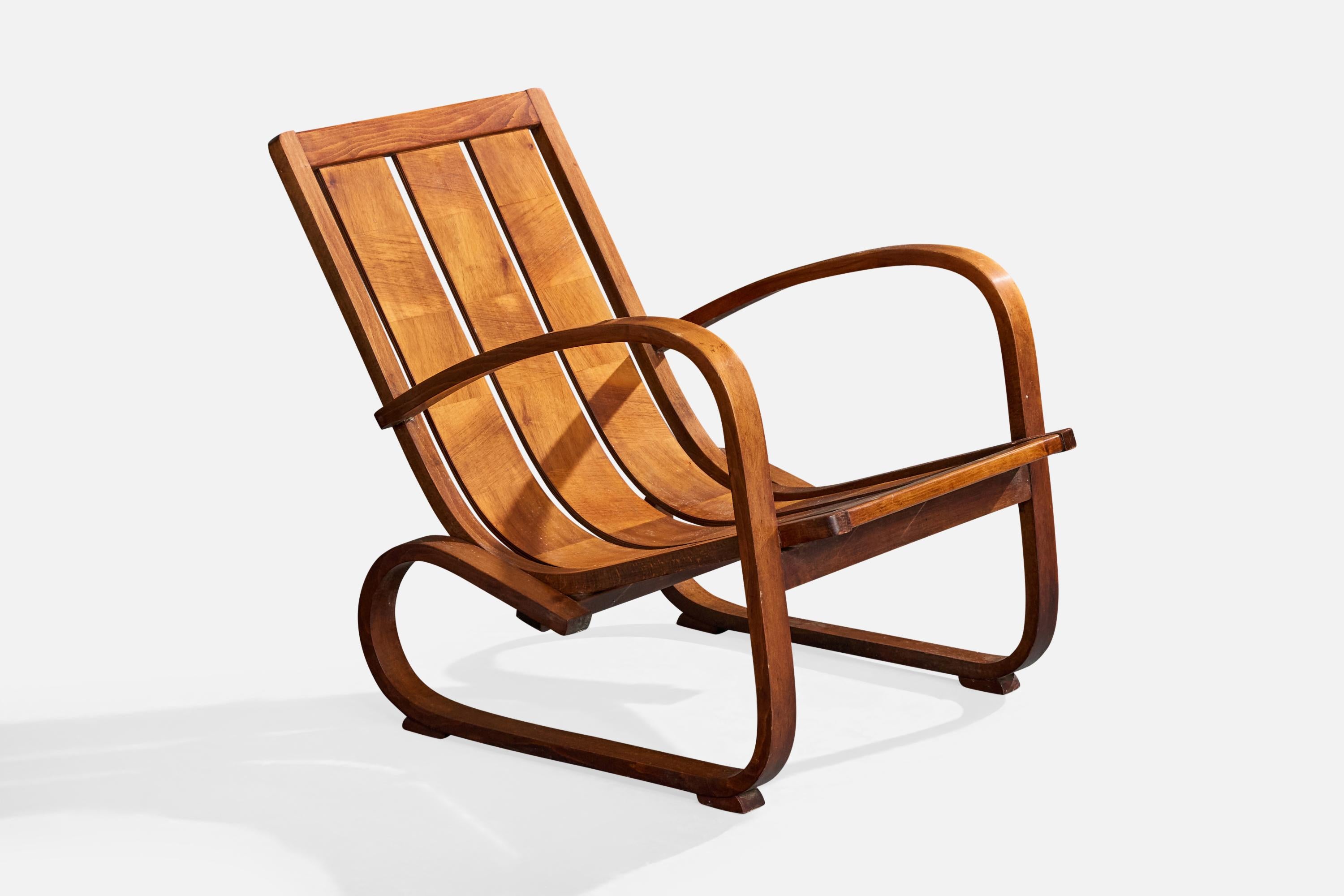 Italienischer Designer, Loungesessel, Nussbaum, Italien, 1930er Jahre (Mitte des 20. Jahrhunderts) im Angebot