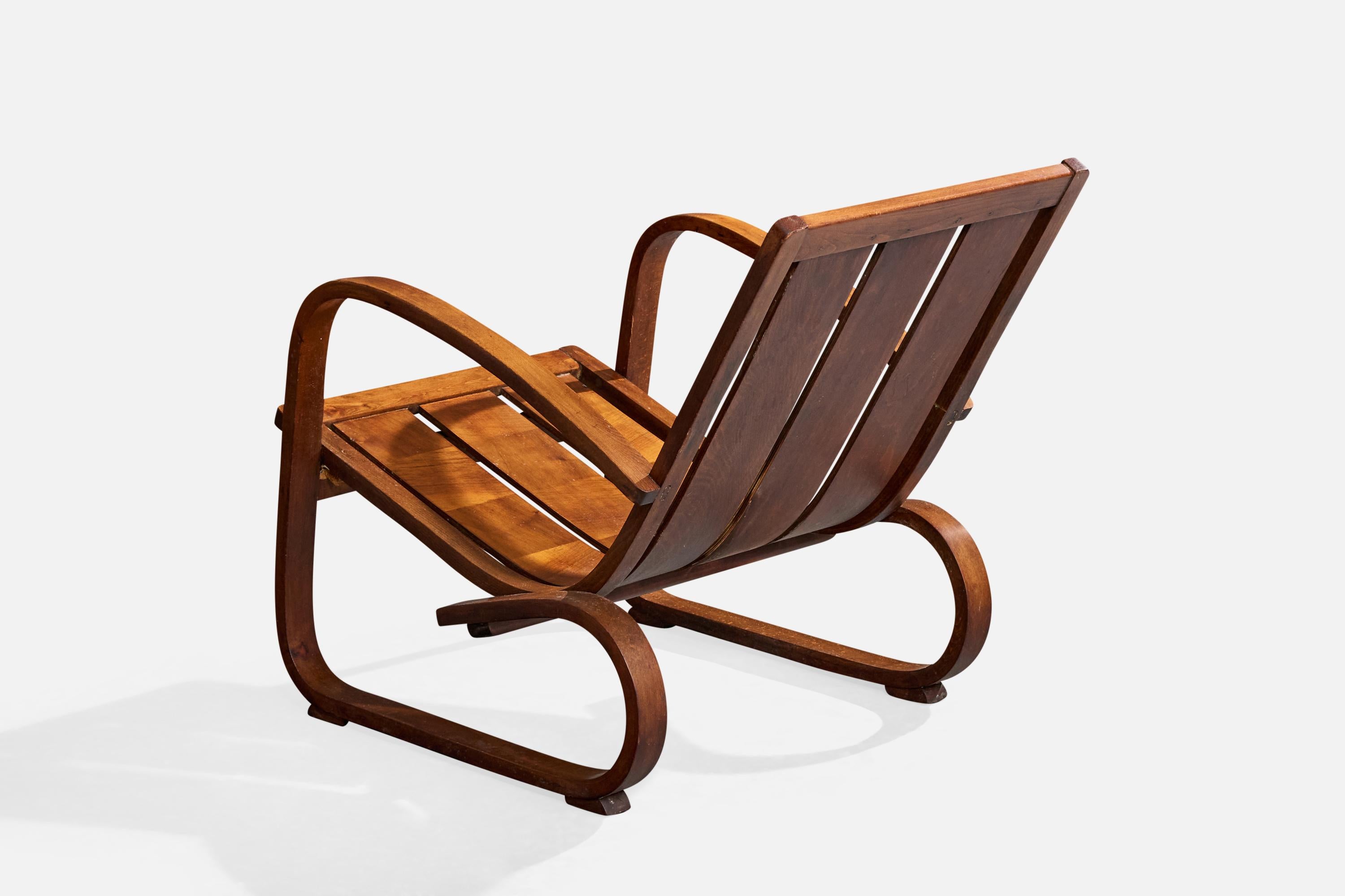 Italienischer Designer, Loungesessel, Nussbaum, Italien, 1930er Jahre (Walnuss) im Angebot