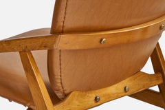 Italian Designer, Lounge Chairs, Walnut, Leatherette, Italy, 1950s