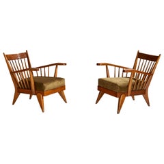 Italienische Designerin, Loungesessel, Nussbaum, Samt, Italien, 1940er Jahre