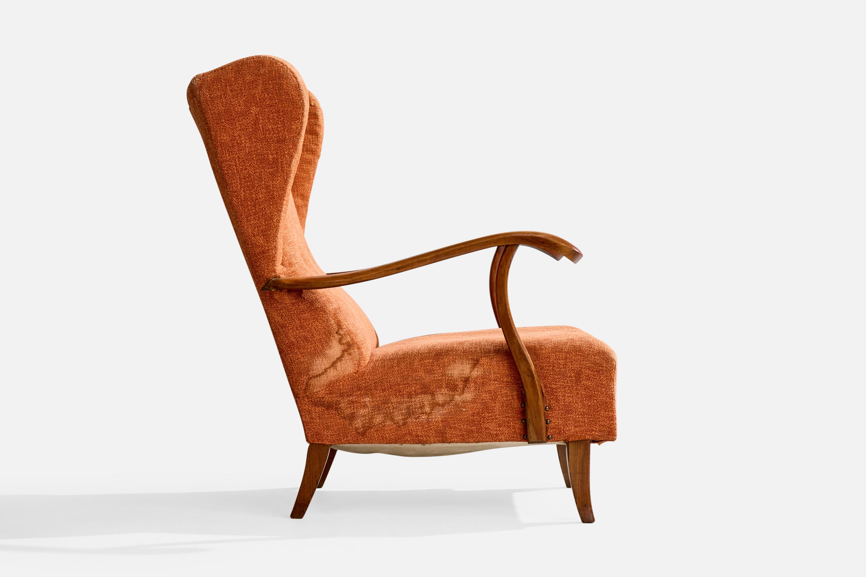 Designer italiano, Sedie da salotto, Wood, Tessuto, Italia, anni '1940 in vendita 5