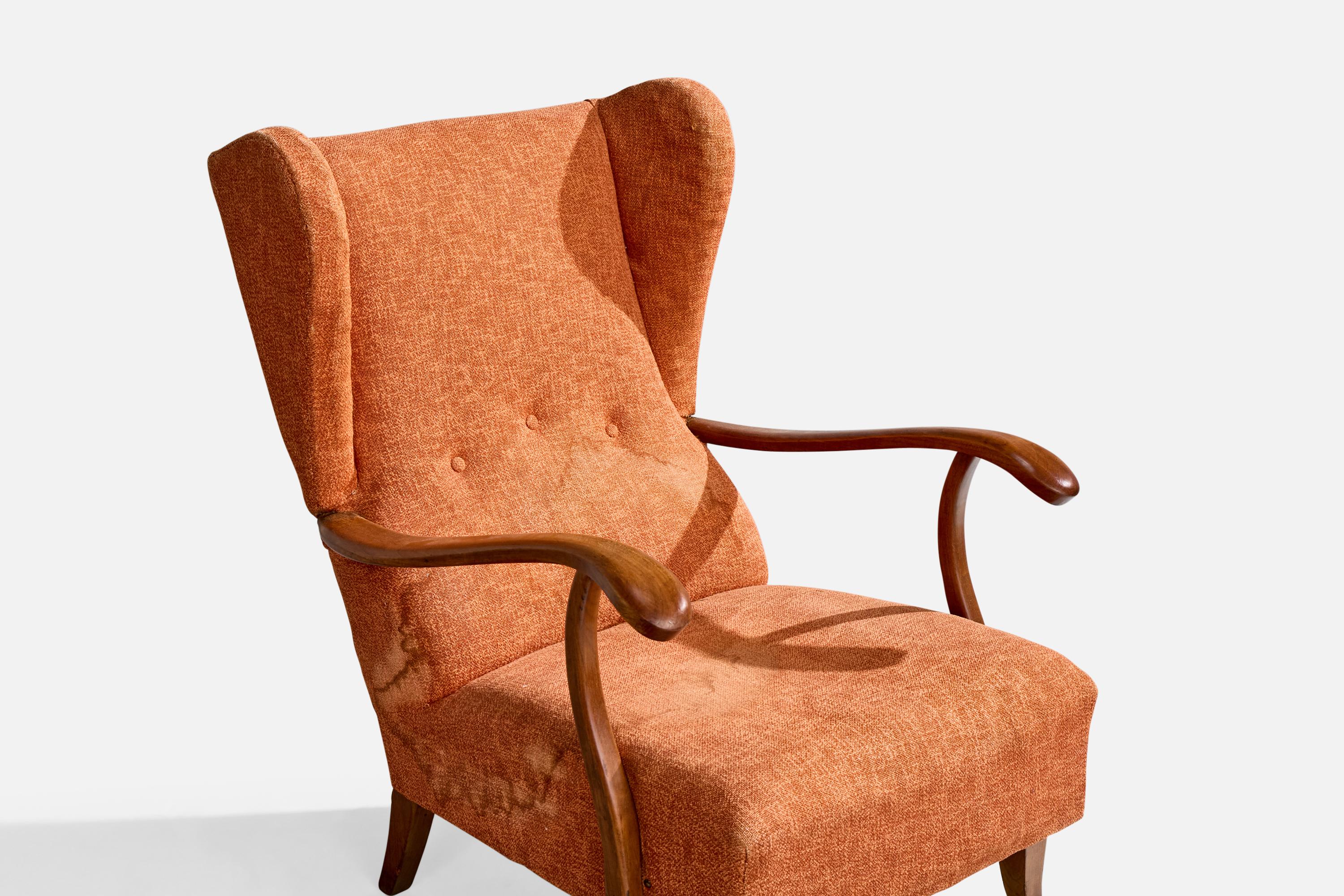 Designer italiano, Sedie da salotto, Wood, Tessuto, Italia, anni '1940 in vendita 6
