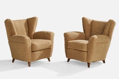 Italienische Designerin, Loungesessel, Holz, Stoff, Italien, 1940er Jahre