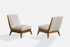 Italian Designer, Lounge Chairs, Wood, Fabric, Italy, 1940s