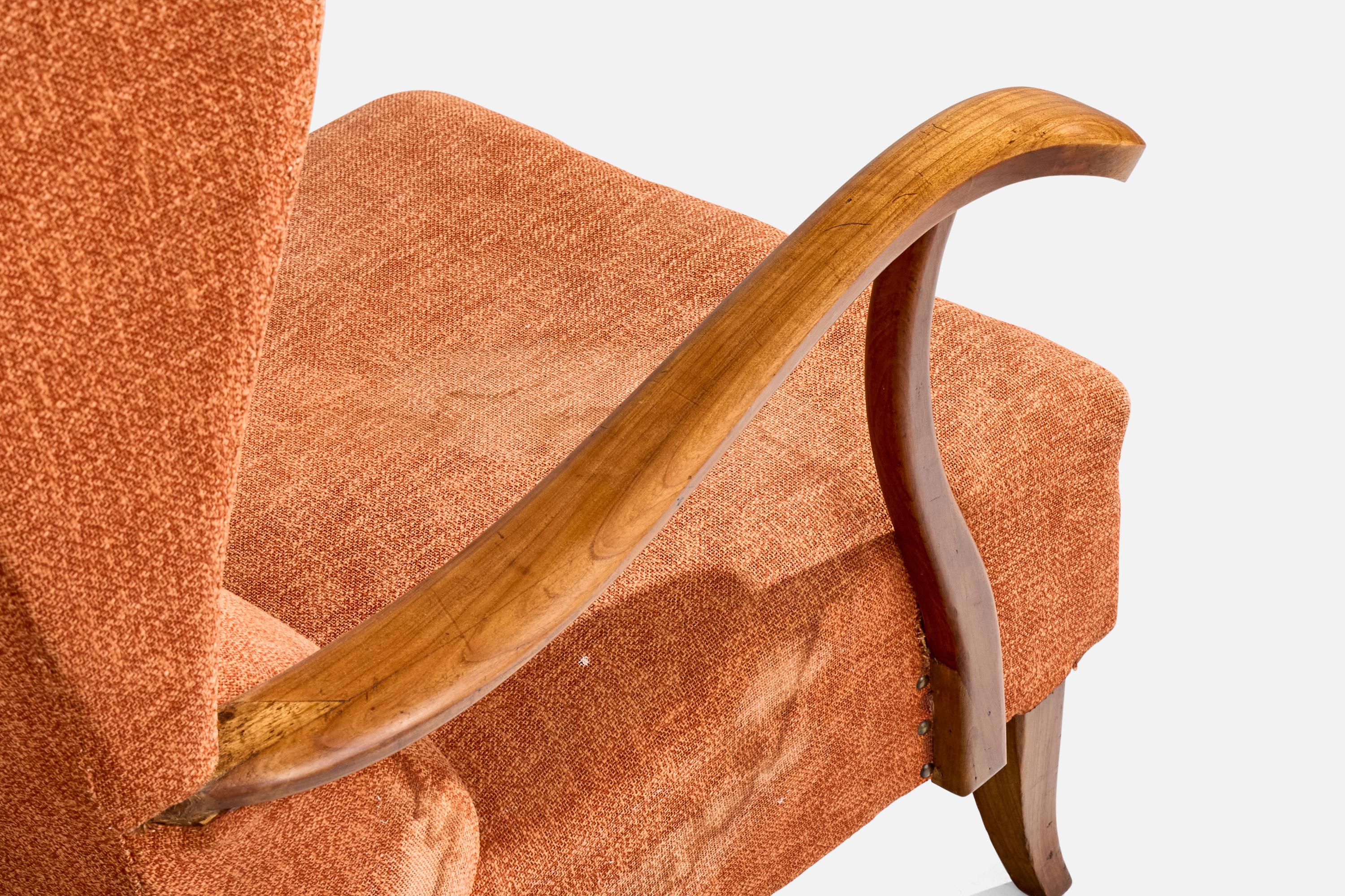 Mid-Century moderno Designer italiano, Sedie da salotto, Wood, Tessuto, Italia, anni '1940 in vendita