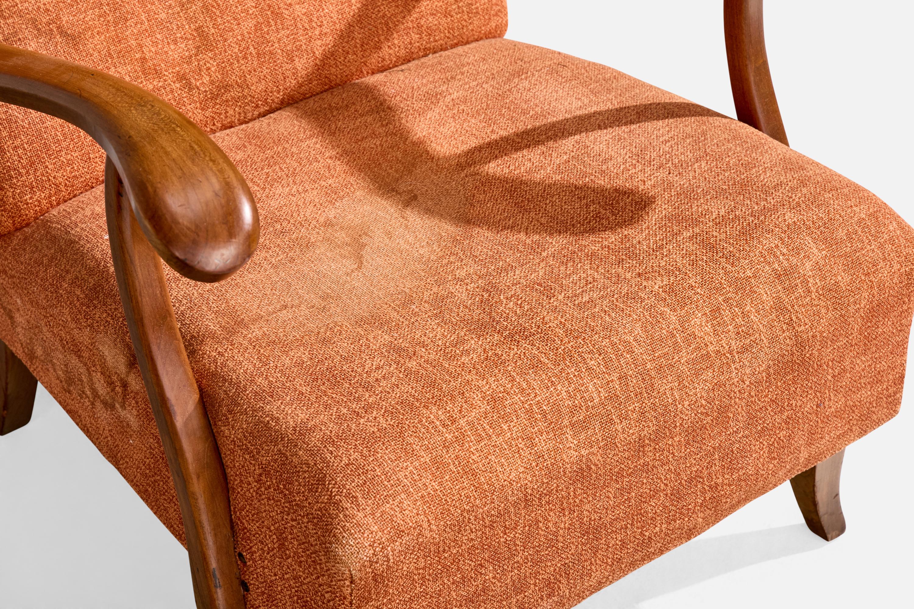 Italiano Designer italiano, Sedie da salotto, Wood, Tessuto, Italia, anni '1940 in vendita
