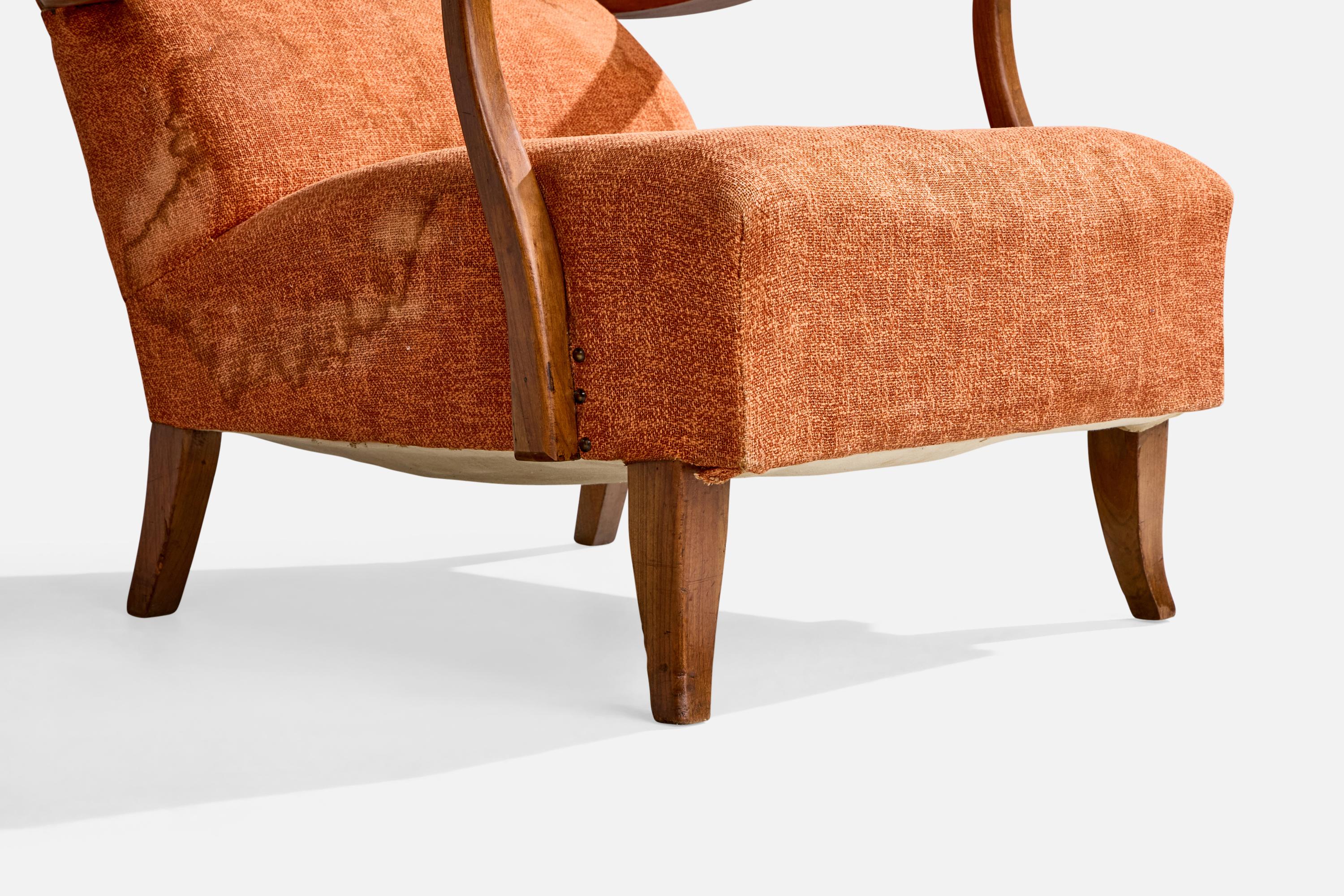 Designer italiano, Sedie da salotto, Wood, Tessuto, Italia, anni '1940 In condizioni buone in vendita a High Point, NC
