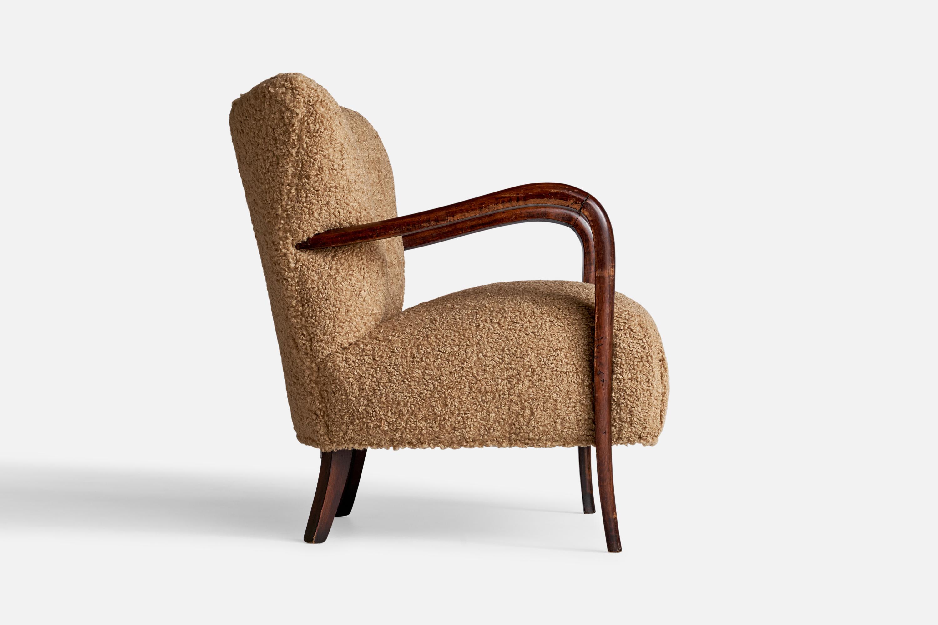 Italian Designer, Lounge Chairs, Wood, Fabric, Italy, 1940s 1