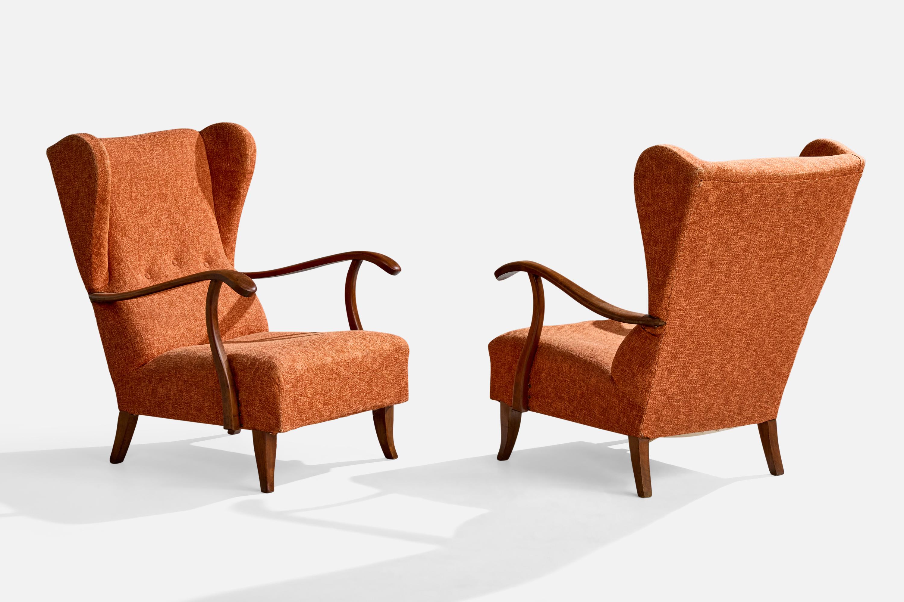 Designer italiano, Sedie da salotto, Wood, Tessuto, Italia, anni '1940 in vendita 1