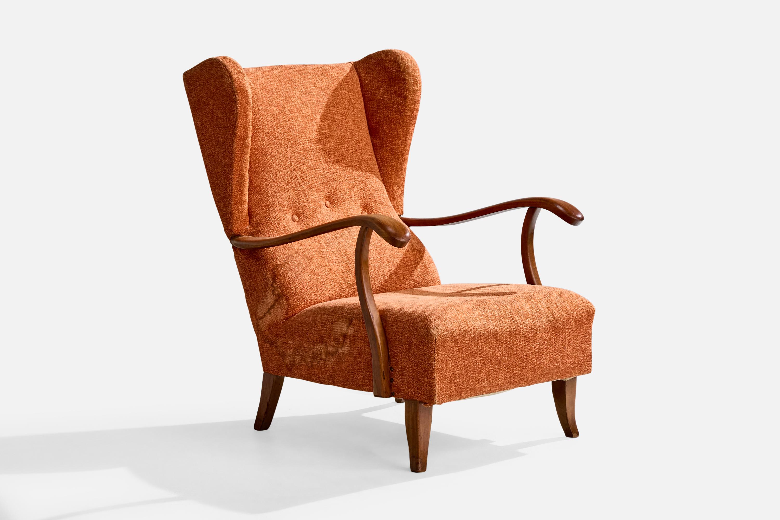 Designer italiano, Sedie da salotto, Wood, Tessuto, Italia, anni '1940 in vendita 3