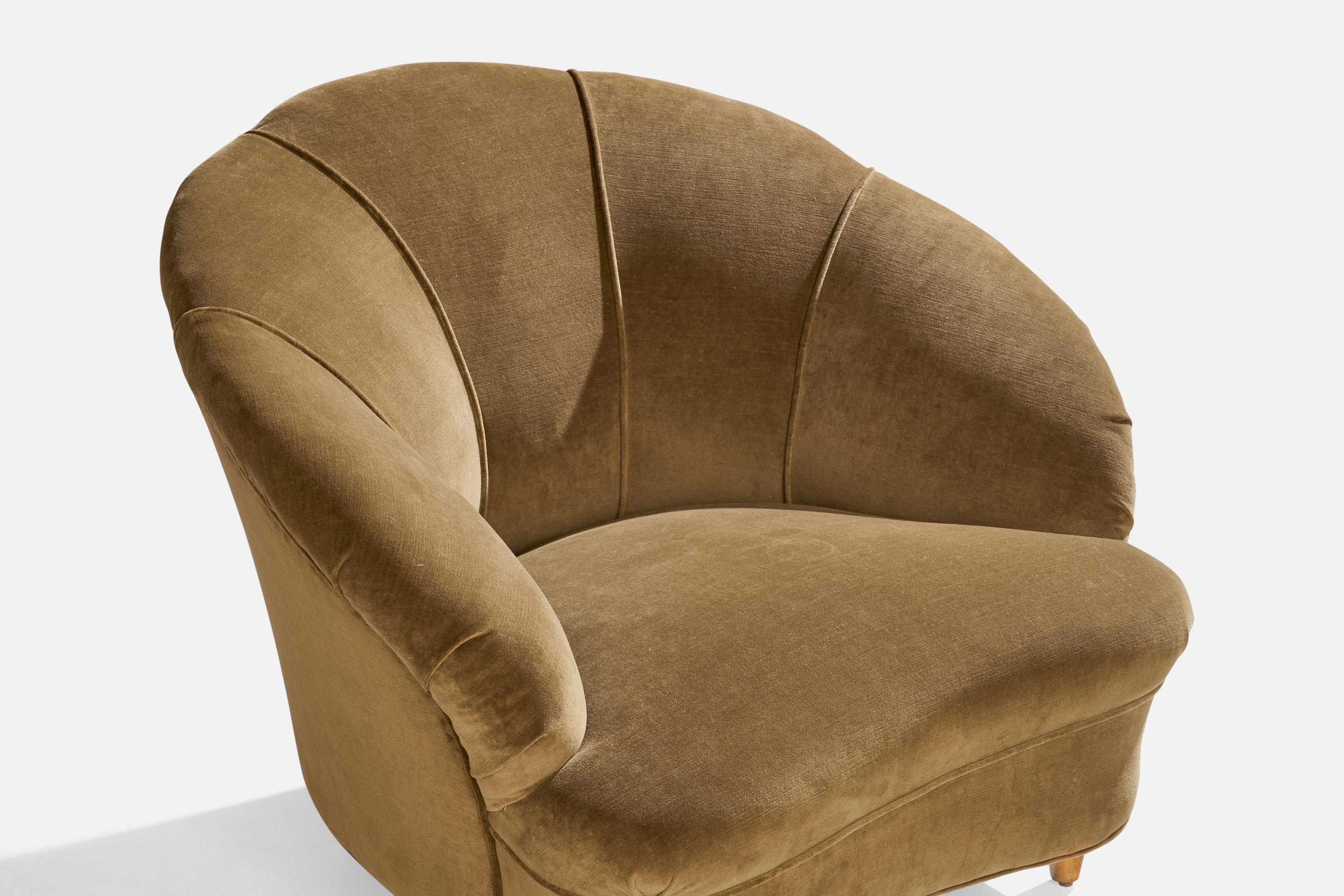 Italian Designer, Lounge Chairs, Wood, Fabric, Italy, 1950s 6