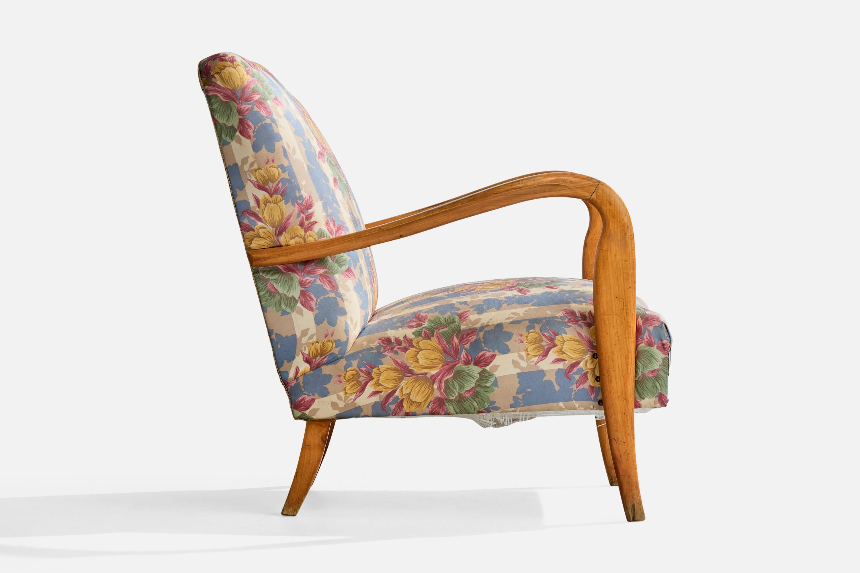 Italienische Designerin, Loungesessel, Holz, Stoff, Italien, 1950er Jahre im Angebot 5