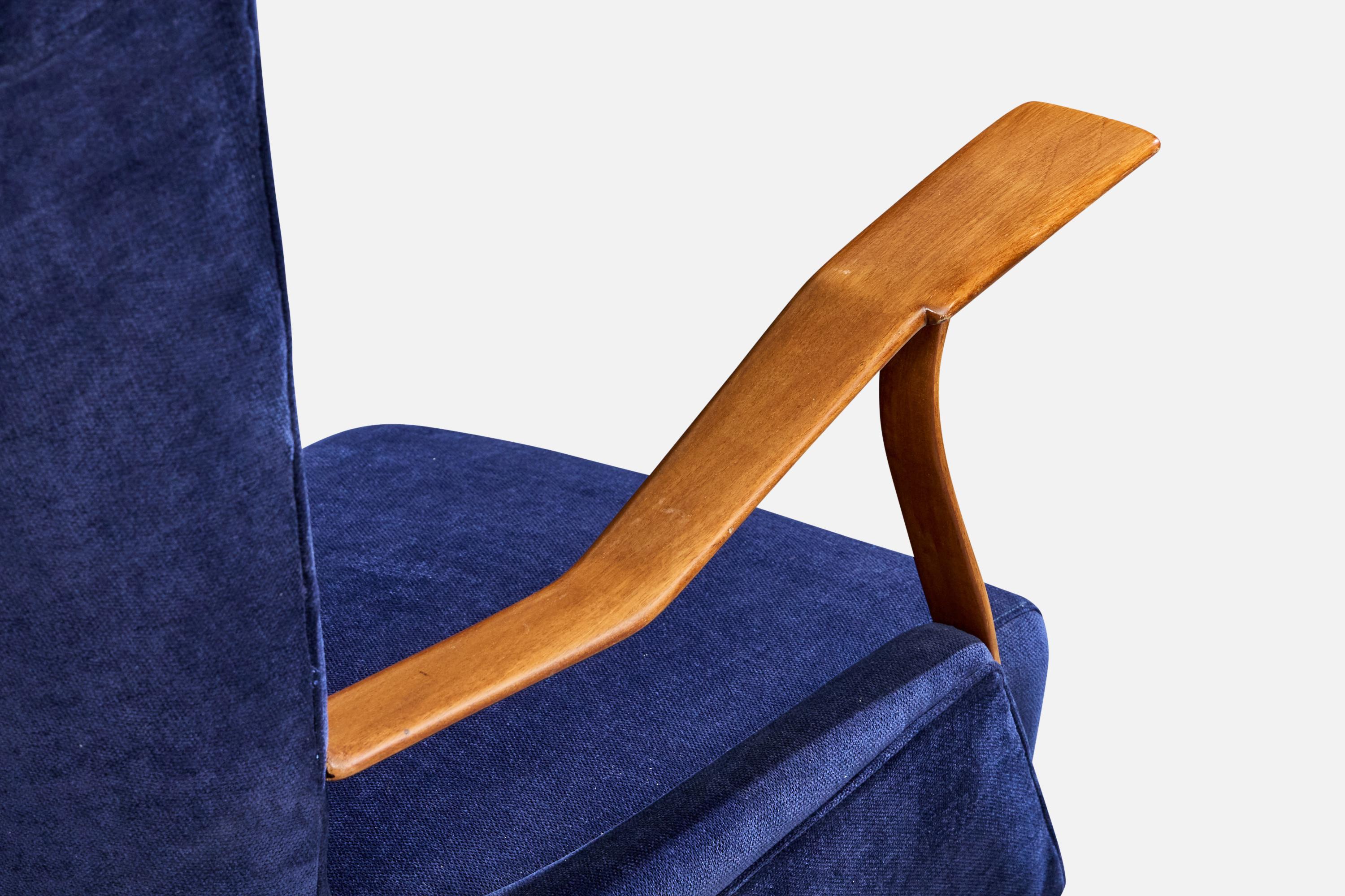 Italienische Designerin, Loungesessel, Holz, Stoff, Italien, 1950er Jahre im Angebot 6