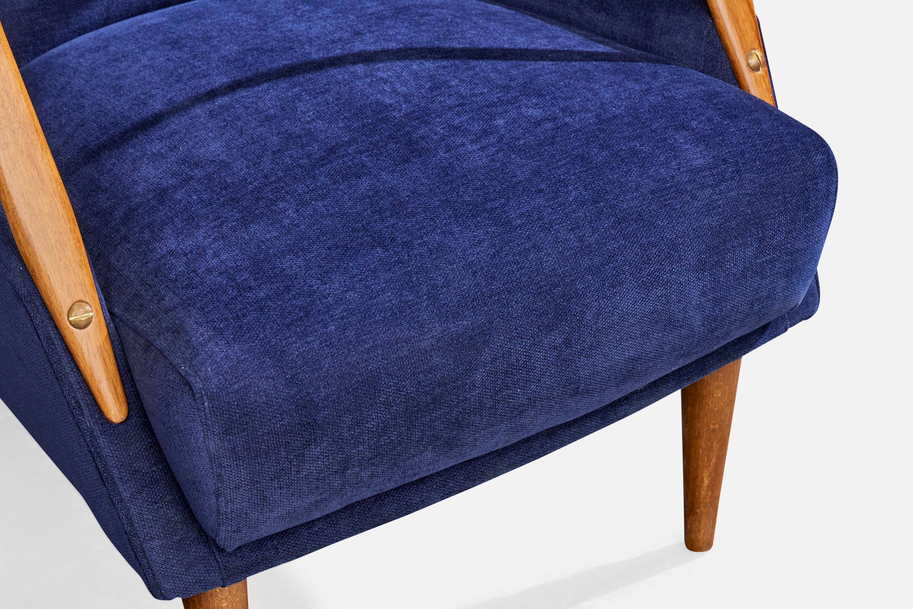 Italienische Designerin, Loungesessel, Holz, Stoff, Italien, 1950er Jahre im Angebot 7