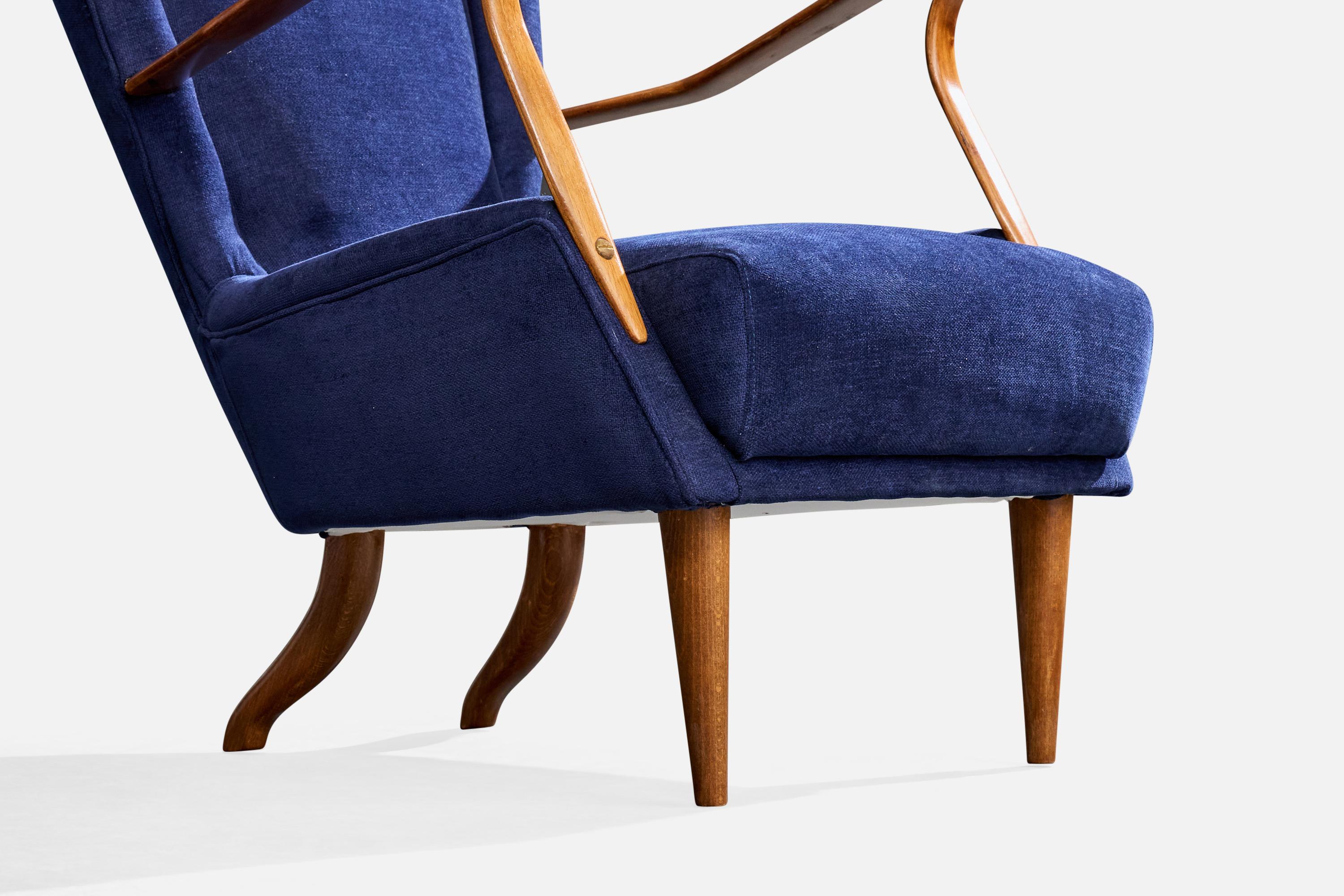 Italienische Designerin, Loungesessel, Holz, Stoff, Italien, 1950er Jahre im Angebot 8