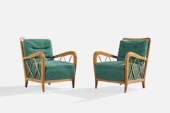 Italienische Designerin, Loungesessel, Holz, Stoff, Italien, 1950er Jahre
