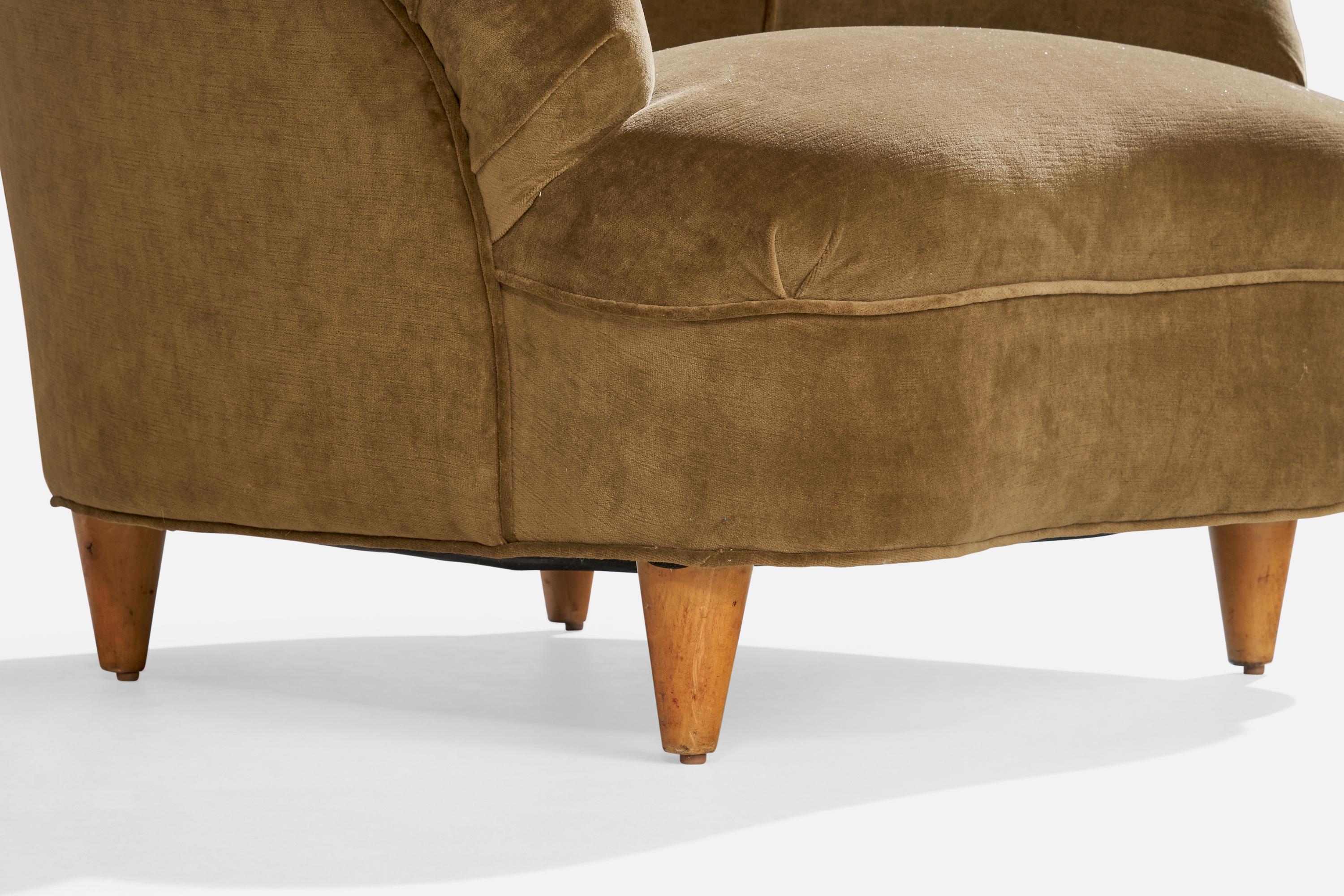 Mid-20th Century Italian Designer, Lounge Chairs, Wood, Fabric, Italy, 1950s