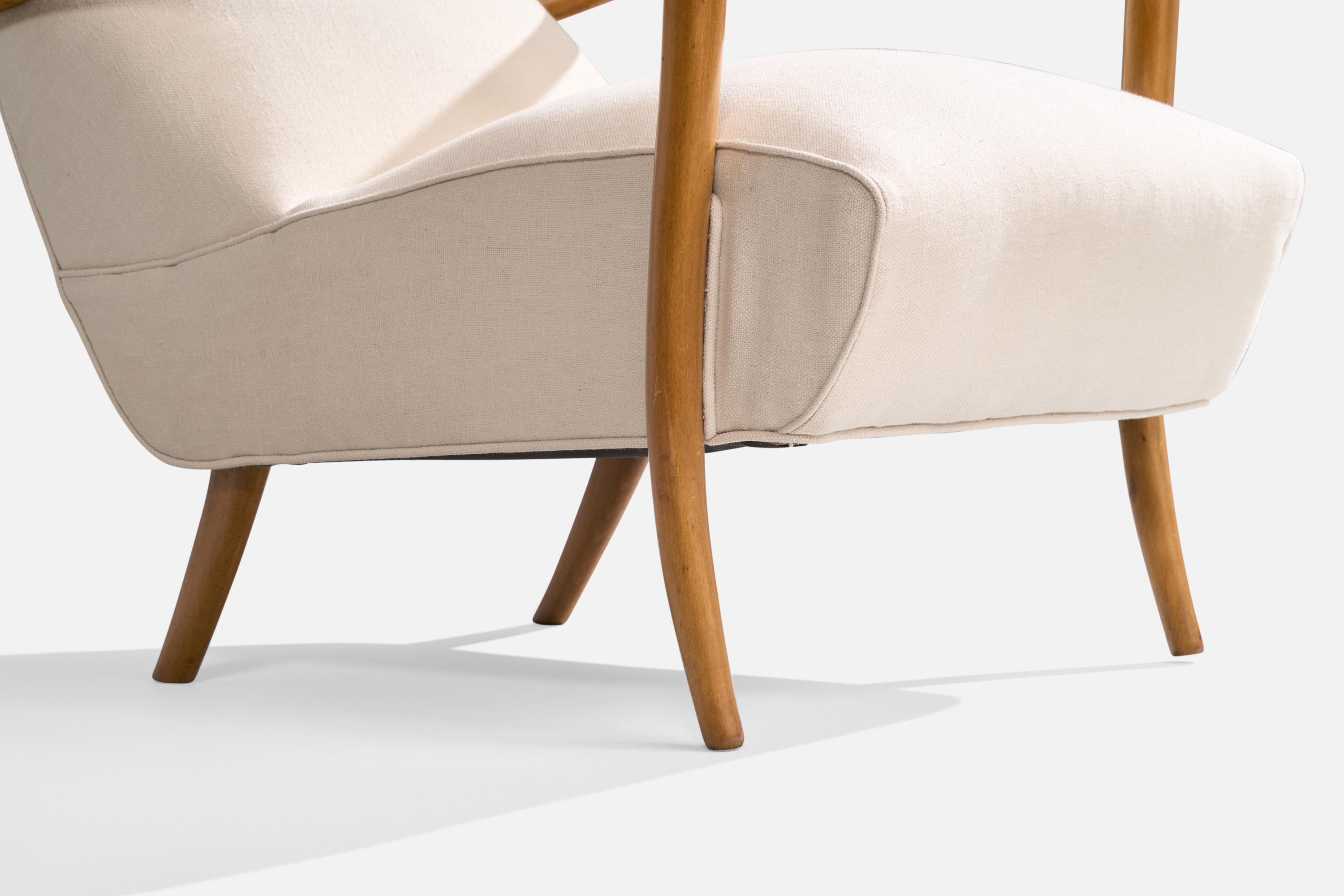 Designer italiano, Sedie da salotto, Wood, Tessuto, Italia, anni '1950 In condizioni buone in vendita a High Point, NC