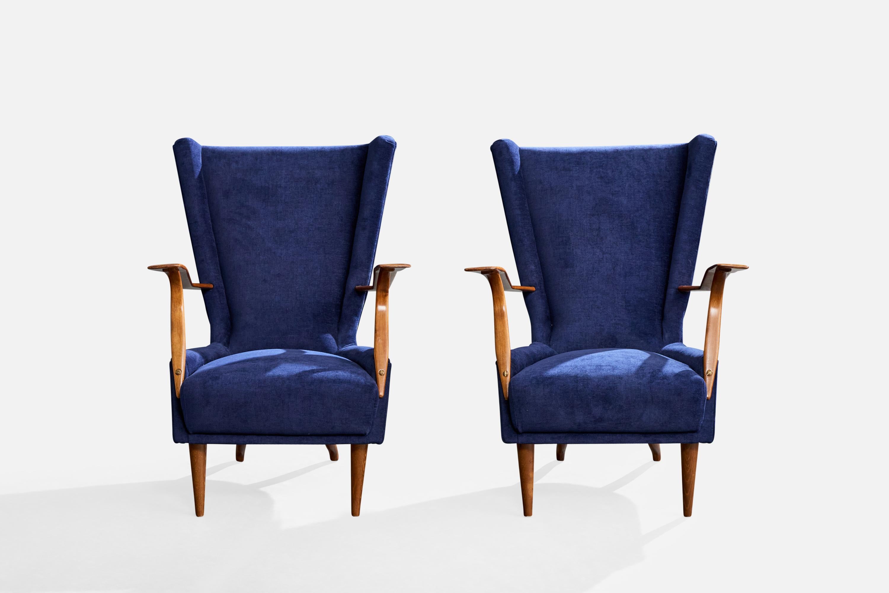 Italienische Designerin, Loungesessel, Holz, Stoff, Italien, 1950er Jahre im Zustand „Relativ gut“ im Angebot in High Point, NC