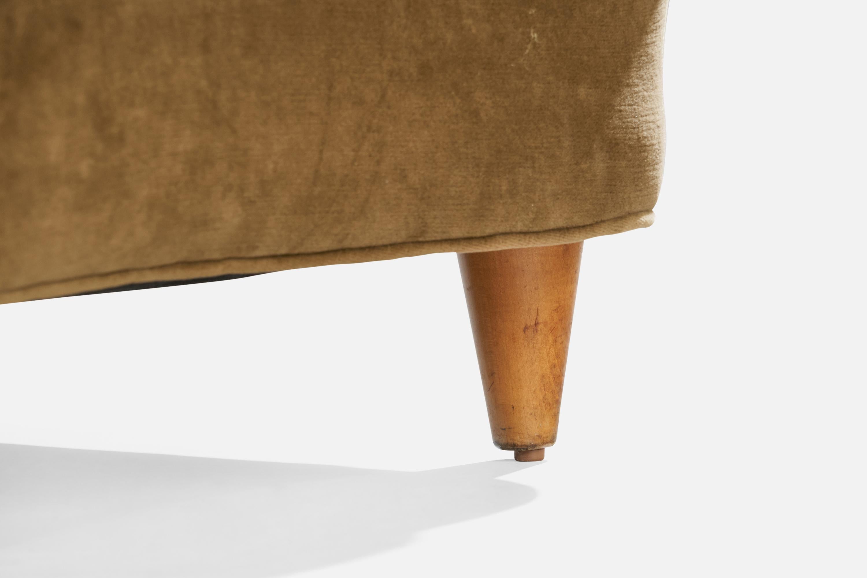 Italian Designer, Lounge Chairs, Wood, Fabric, Italy, 1950s 1