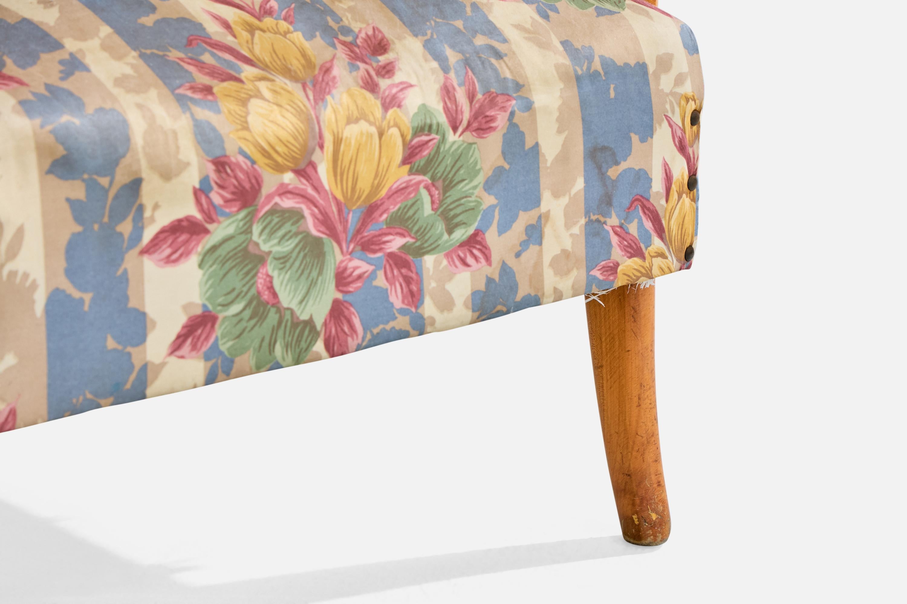 Italienische Designerin, Loungesessel, Holz, Stoff, Italien, 1950er Jahre (Mitte des 20. Jahrhunderts) im Angebot