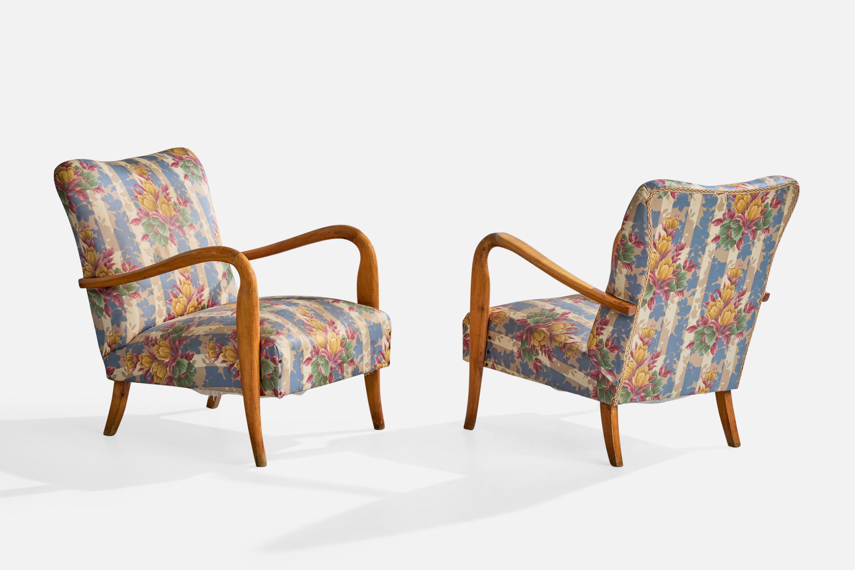 Italienische Designerin, Loungesessel, Holz, Stoff, Italien, 1950er Jahre im Angebot 1