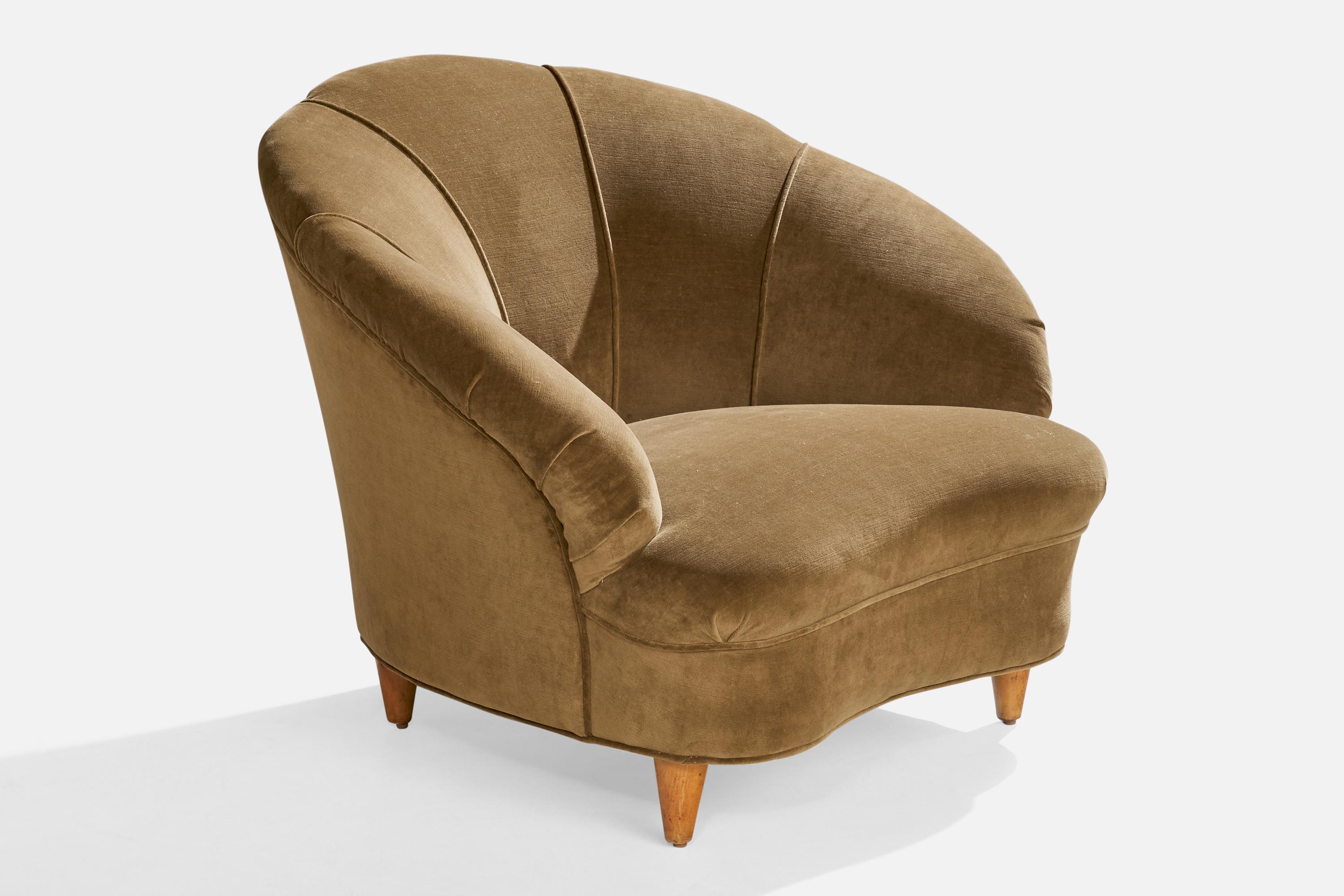 Italian Designer, Lounge Chairs, Wood, Fabric, Italy, 1950s 3