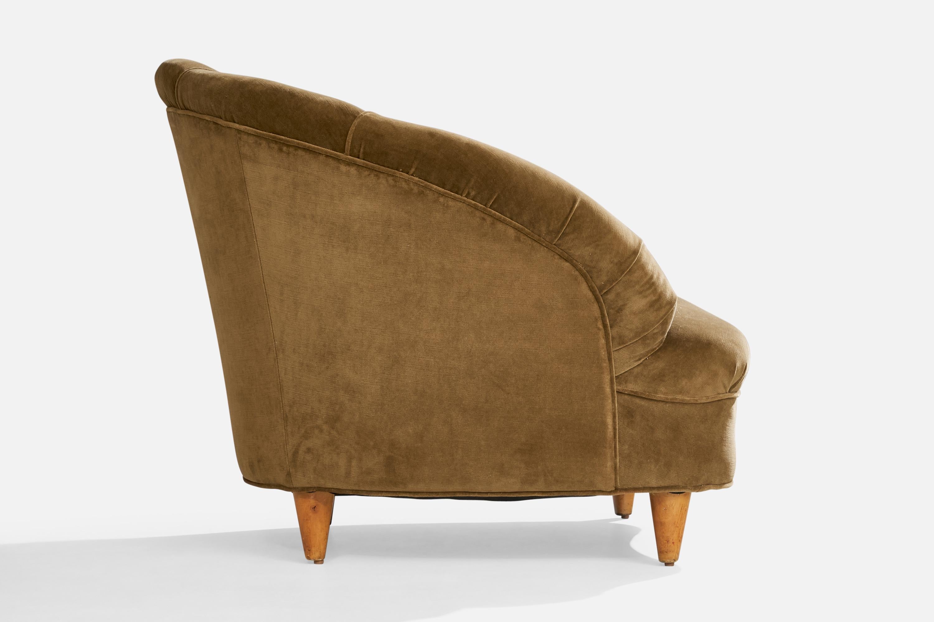 Italian Designer, Lounge Chairs, Wood, Fabric, Italy, 1950s 4