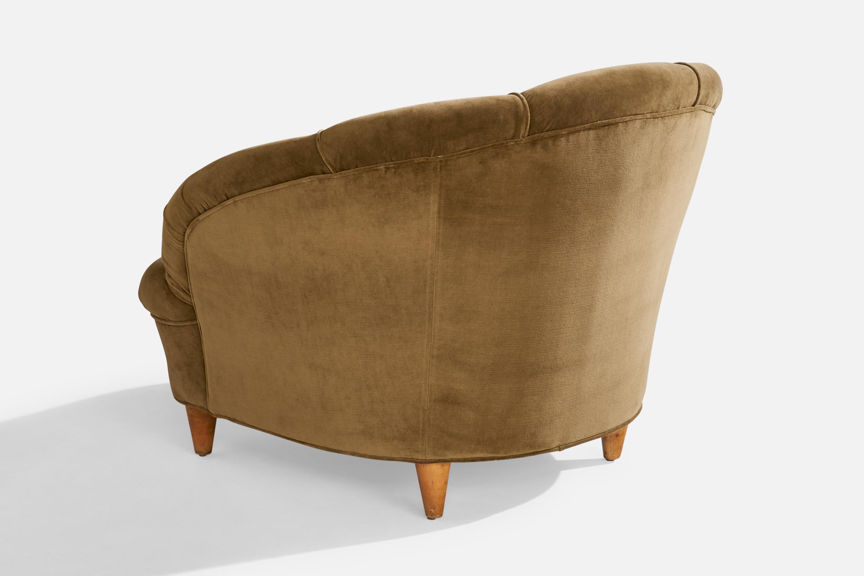 Italian Designer, Lounge Chairs, Wood, Fabric, Italy, 1950s 5