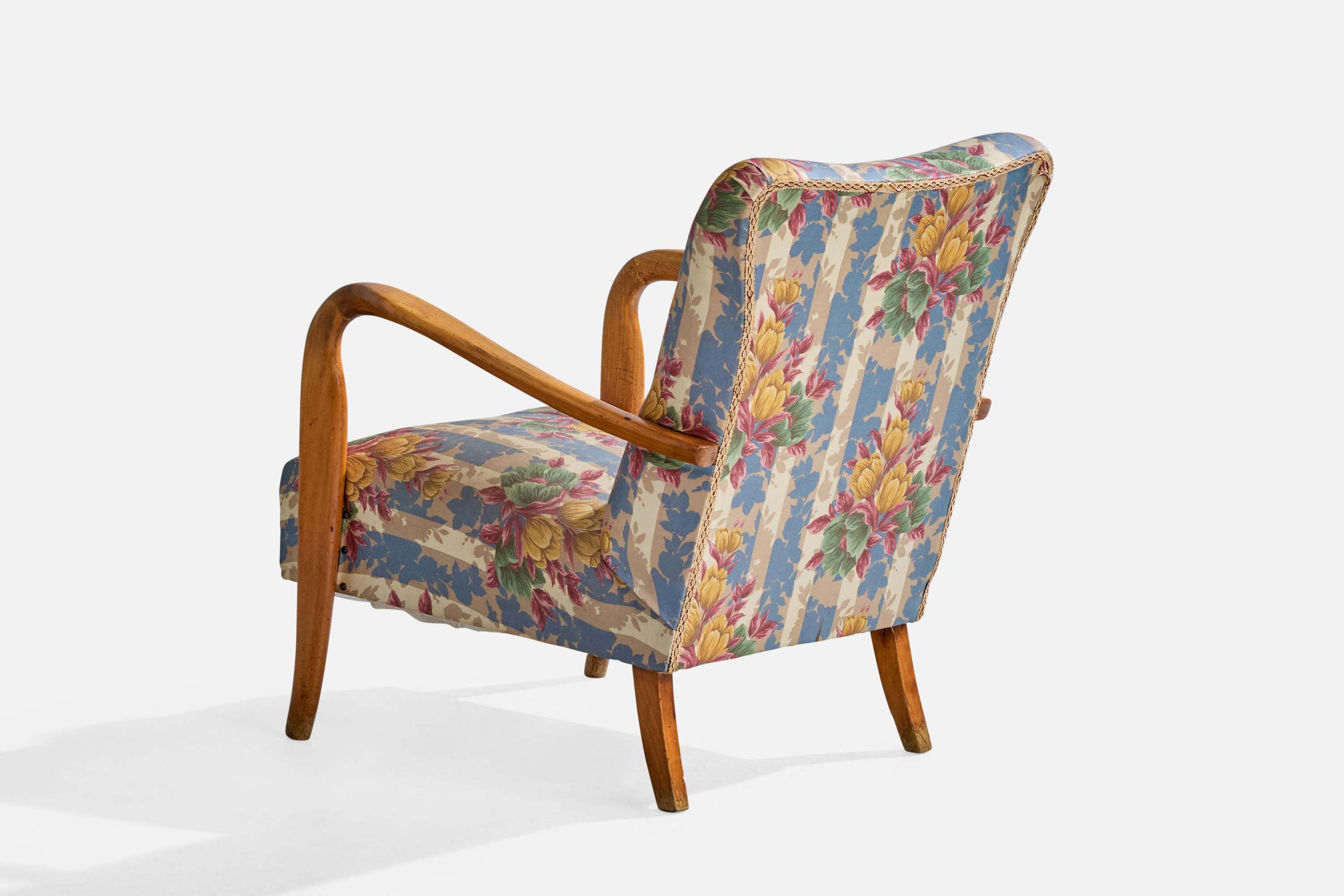 Italienische Designerin, Loungesessel, Holz, Stoff, Italien, 1950er Jahre im Angebot 4