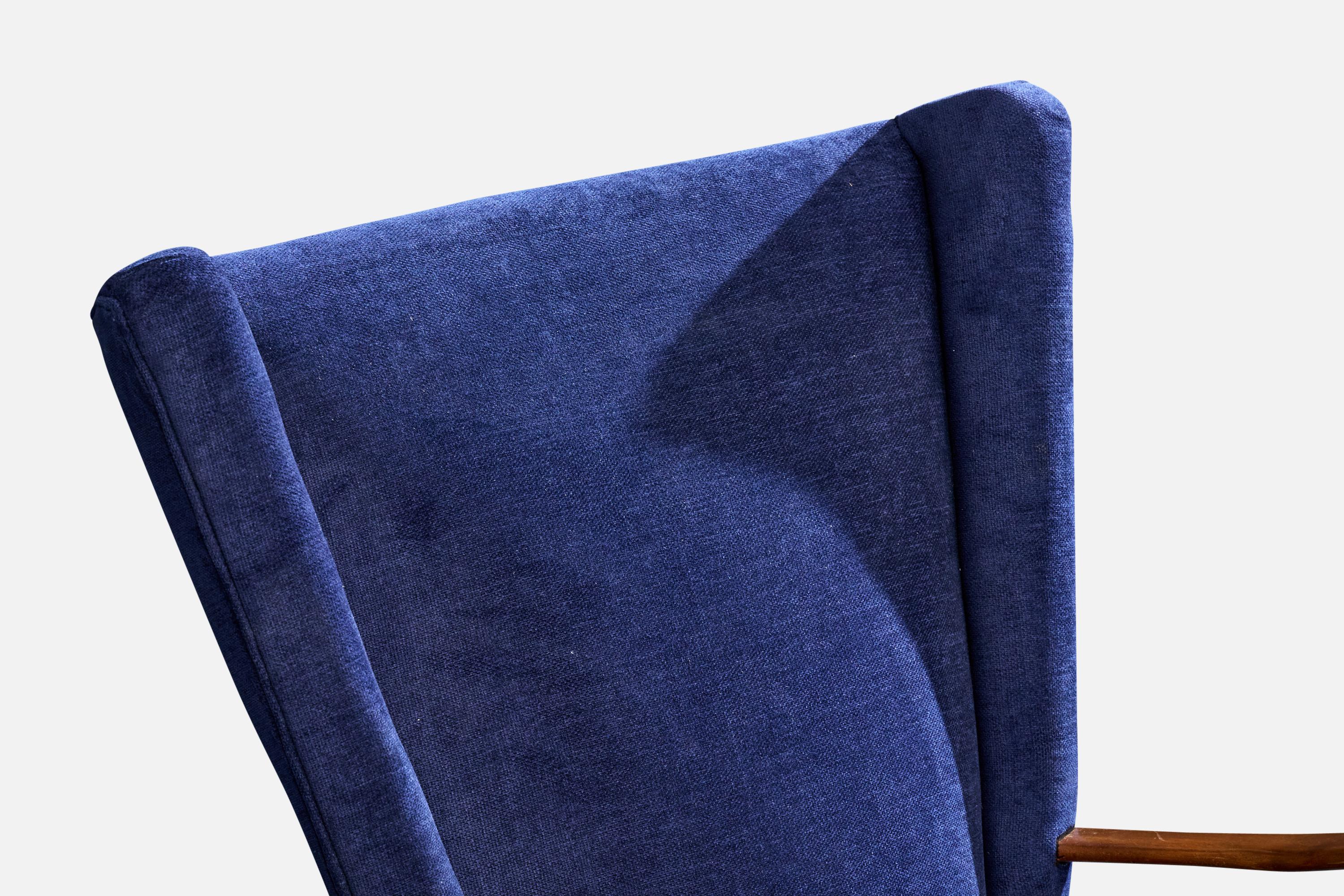 Italienische Designerin, Loungesessel, Holz, Stoff, Italien, 1950er Jahre im Angebot 4