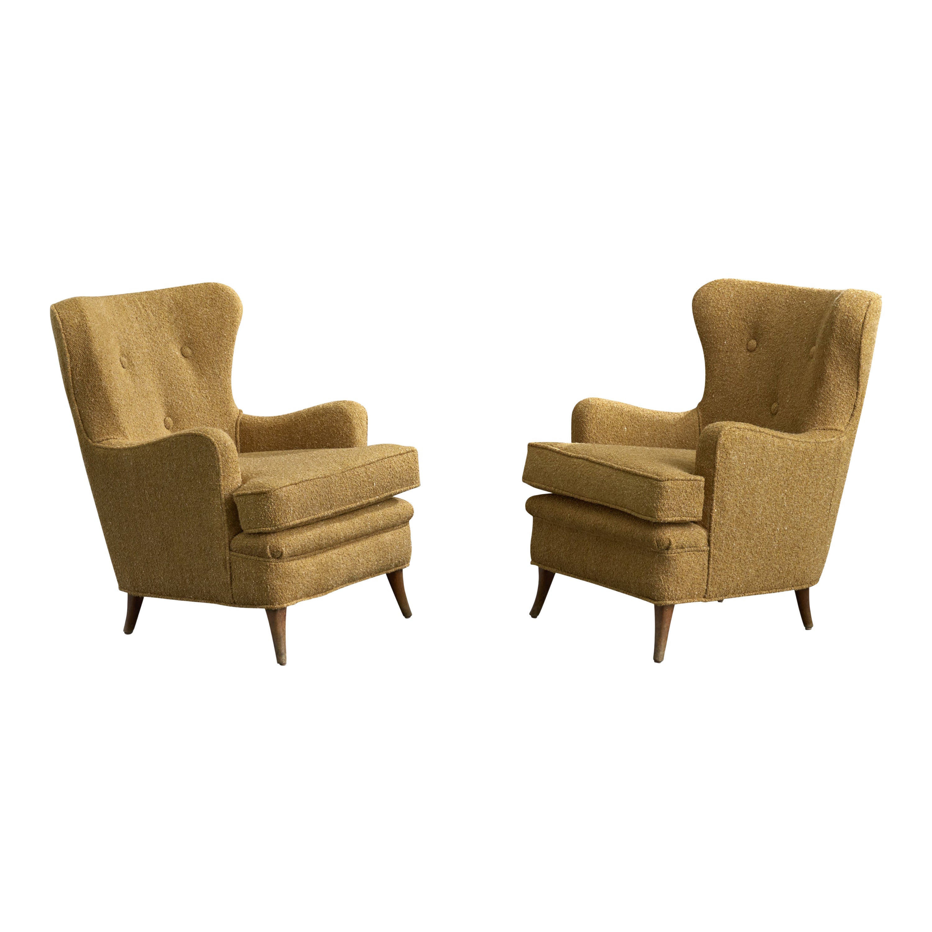 Italienische Designerin, Loungesessel, Holz, Stoff, Italien, 1950er Jahre