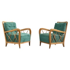 Italienische Designerin, Loungesessel, Holz, Stoff, Italien, 1950er Jahre