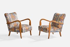 Diseñador italiano, Sillas de salón, Madera, Tela, Italia, Años 1950