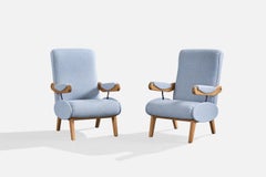 Diseñador italiano, sillones de descanso, madera, tela, metal, Italia, década de 1960