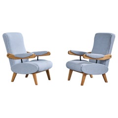 Diseñador italiano, sillones de descanso, madera, tela, metal, Italia, década de 1960
