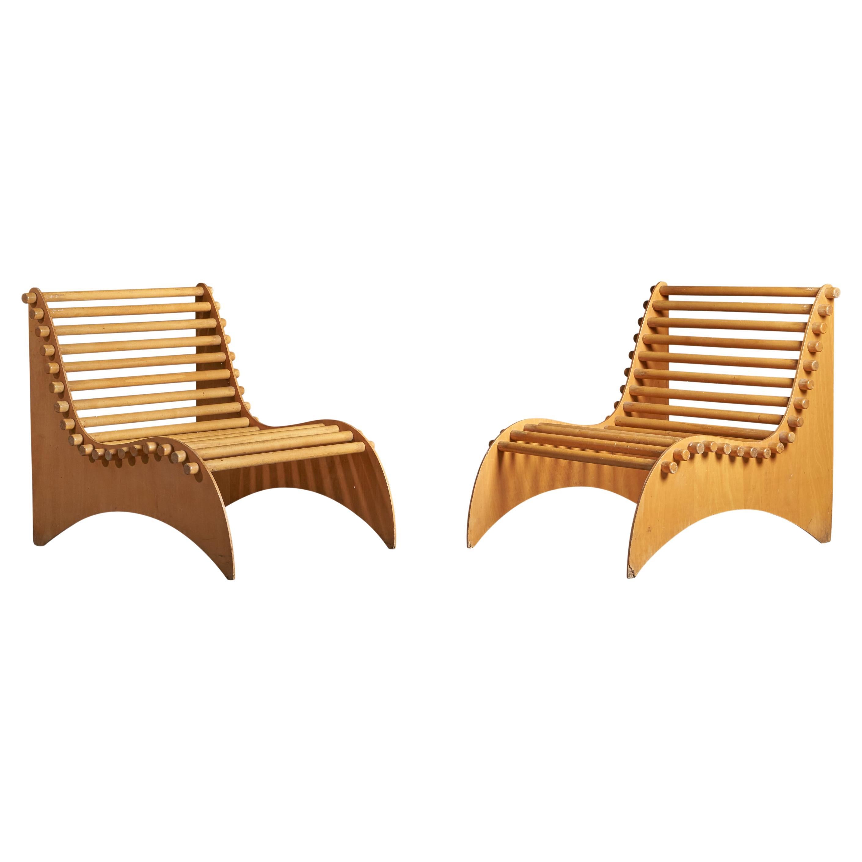 Italian Designer, Lounge Chairs, Wood, Italy, 1960s For Sale