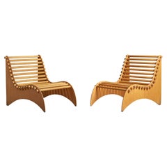 Italian Designer, Lounge Chairs, Wood, Italy, 1960s